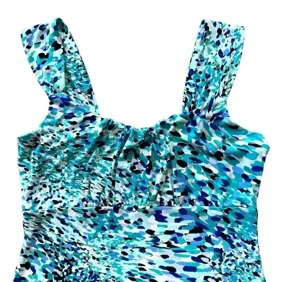 WHBM Bright Aqua Chunky Strap Tank Top with Abstract Dot Print- Small - Picture 3 of 10